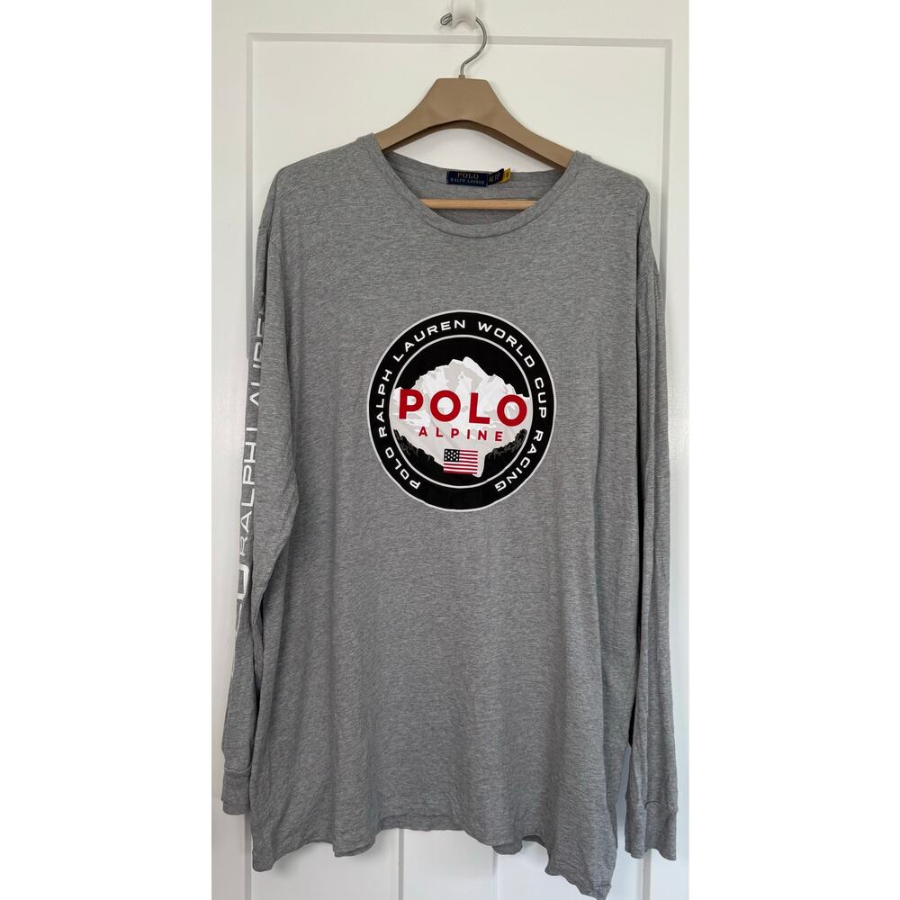 Polo Ralph Lauren T Shirt Men XLT Gray World Cup Alpine Racing Long Sleeve